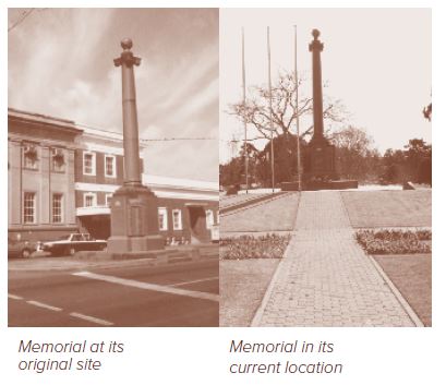 Historical photo of Mothers Memorial Toowoomba. Original site of memorial on the left of image and memorial in its current location on the right.