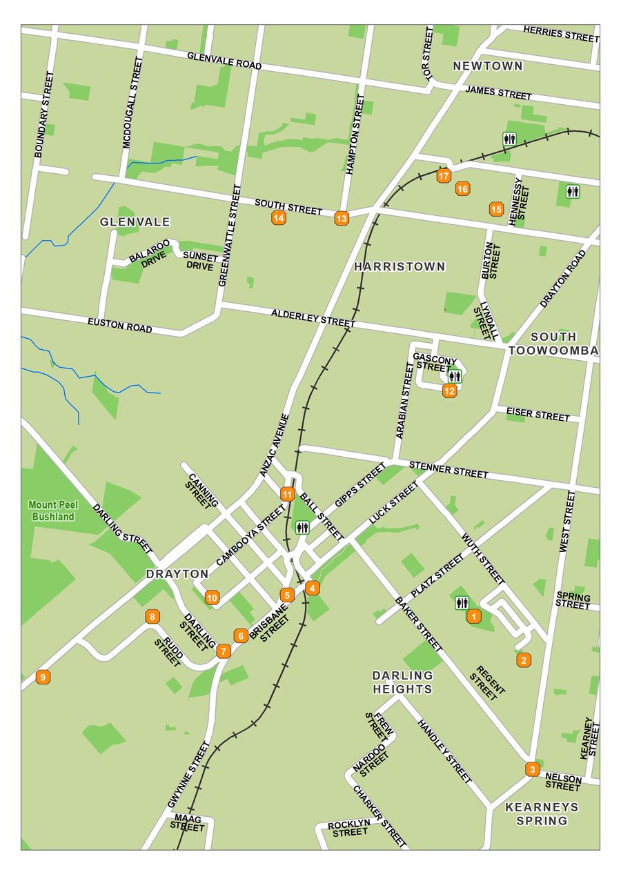 Map of the Toowoomba Region heritage self-drive tour 