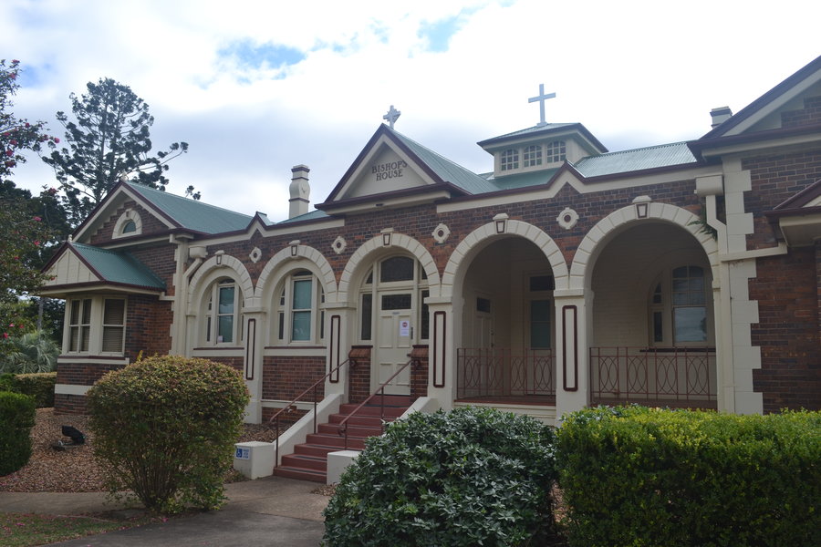 Recent photo of Bishop's house - a single-story masonry building.