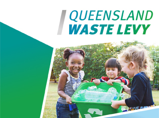 queensland waste levy logo smiling kids recycling