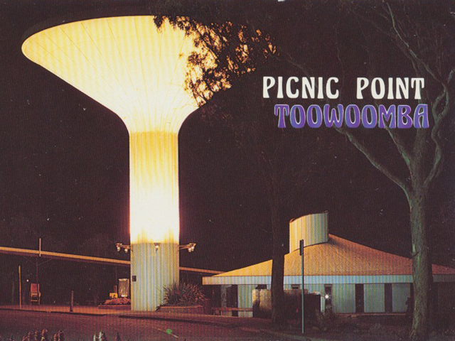 water tower by night