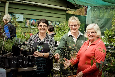 Three of the volunteers at Highfields Peacehaven Botanic Park community nursery