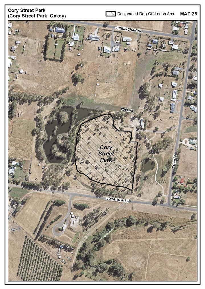 Map of dog off-leash area at Cory Street park in Oakey