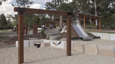 Peacehaven Park Highfields swings and slide.