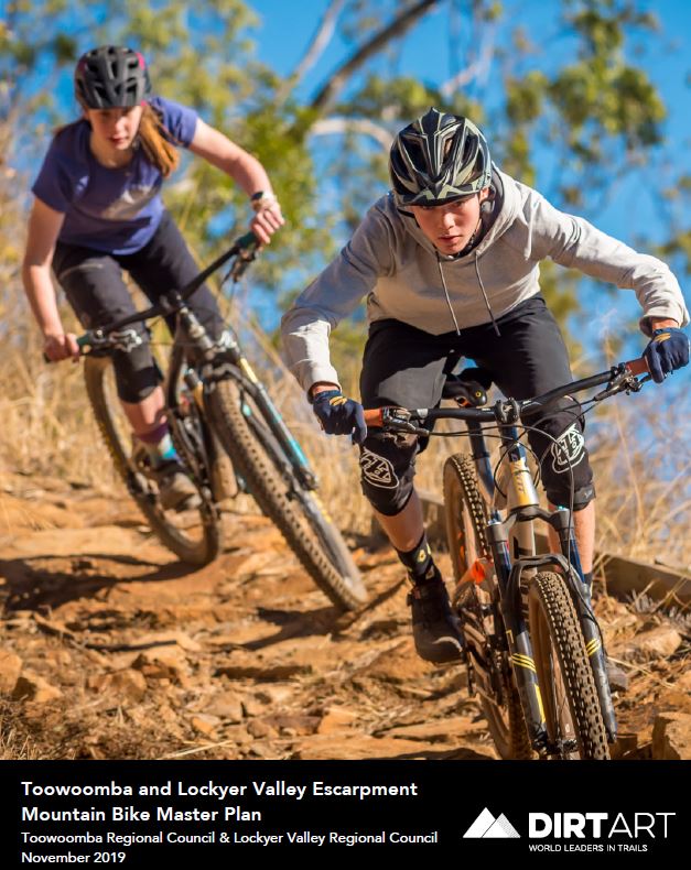 Masterplan document front cover showing two people on mountain bikes