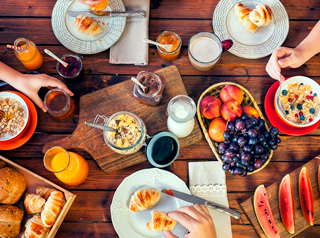 Aerial view of breakfast spread