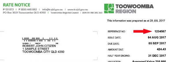 rates notice reference number example